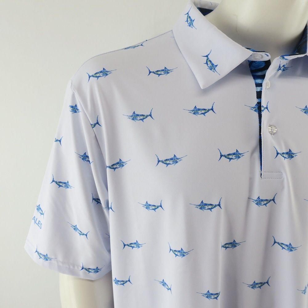 Scales Golf Polo Shirt Mens XL Marlin Sailfish Fish Print - Picture 3 of 8